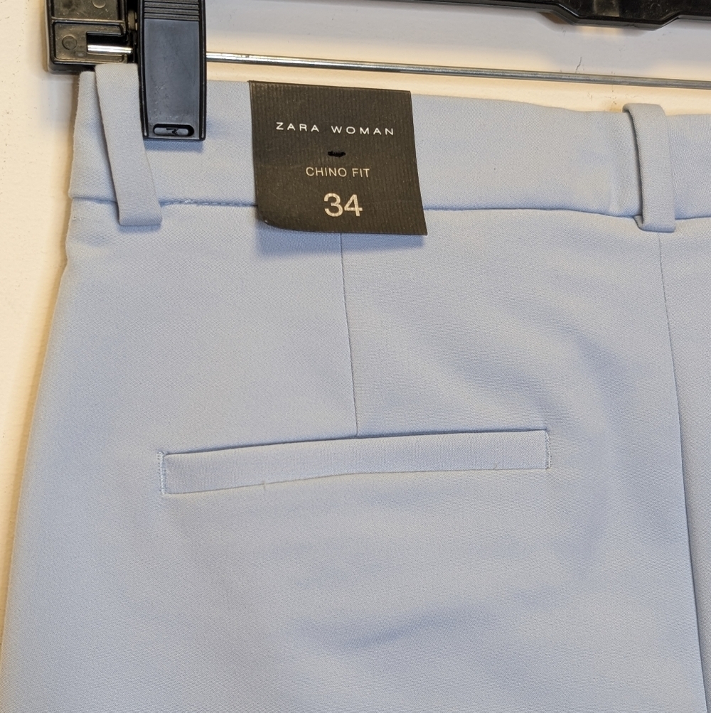 Zara Woman Chino Fit Pants Size 2 Light Blue Tailored Slim Ankle - Picture 9 of 14